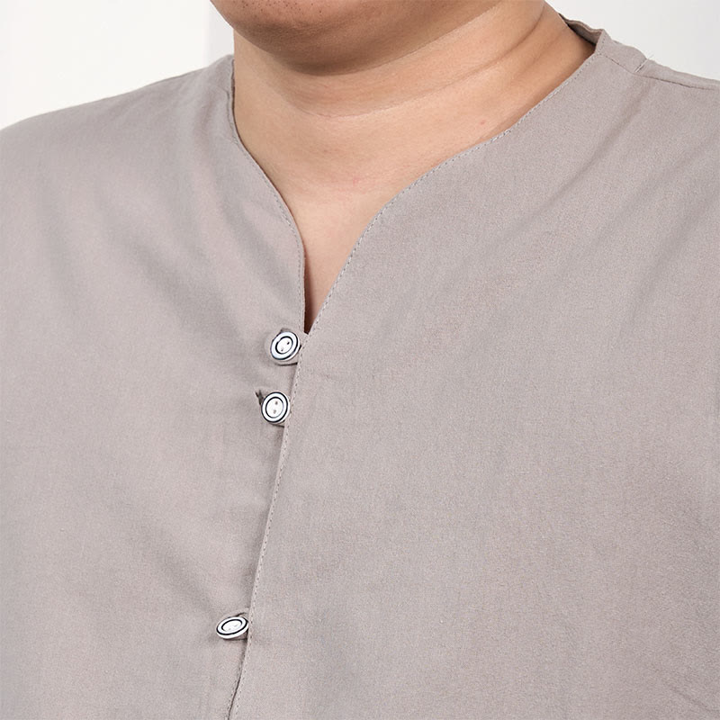 Camicia da uomo in cotone e lino con bottoni a maniche corte Buddha Stones