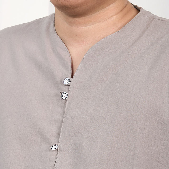 Camicia da uomo in cotone e lino con bottoni a maniche corte Buddha Stones