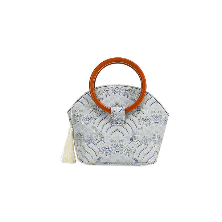 Borsa a mano con stampa a conchiglia di nuvole di buon auspicio Buddha Stones