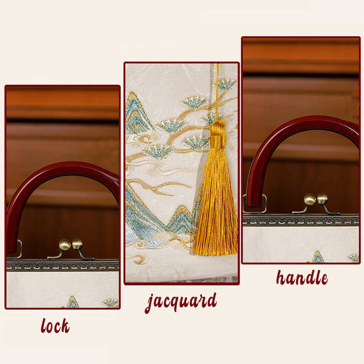 Borsa a tracolla in jacquard con dipinto di paesaggio Buddha Stones