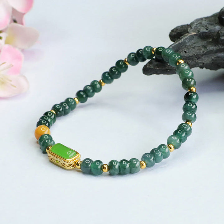 Braccialetto della fortuna con topazio verde naturale Buddha Stones