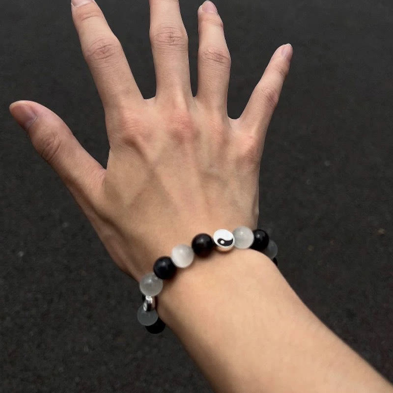Braccialetto di forza purificatrice Yin Yang con occhio di gatto e ossidiana nera Buddha Stones