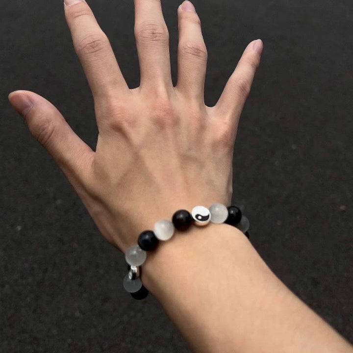 Braccialetto di forza purificatrice Yin Yang con occhio di gatto e ossidiana nera Buddha Stones