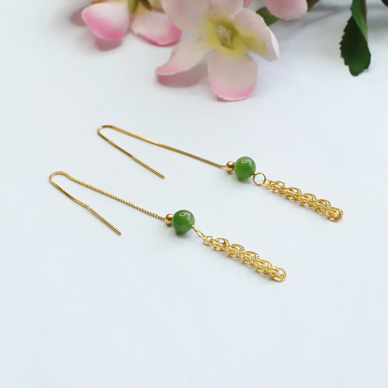 Orecchini pendenti con perline di giada ciano naturale Hetian in argento sterling 925 Buddha Stones