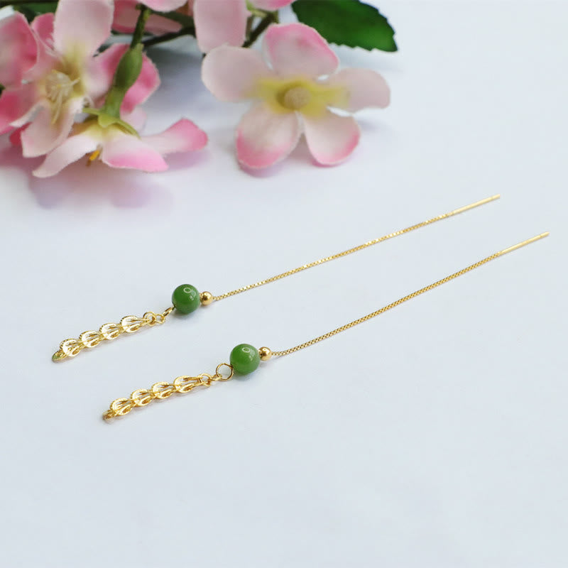 Orecchini pendenti con perline di giada ciano naturale Hetian in argento sterling 925 Buddha Stones