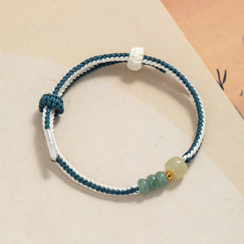Braccialetto in corda intrecciata con perline di giada Hetian in argento sterling 925 Buddha Stones