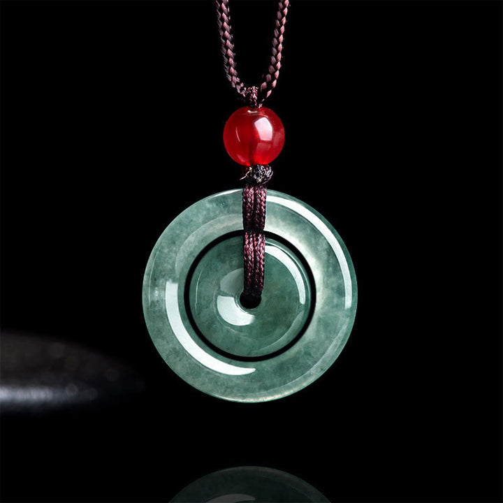 Collana con ciondolo con fibbia della pace doppia in giada verde Buddha Stones Abbondanza