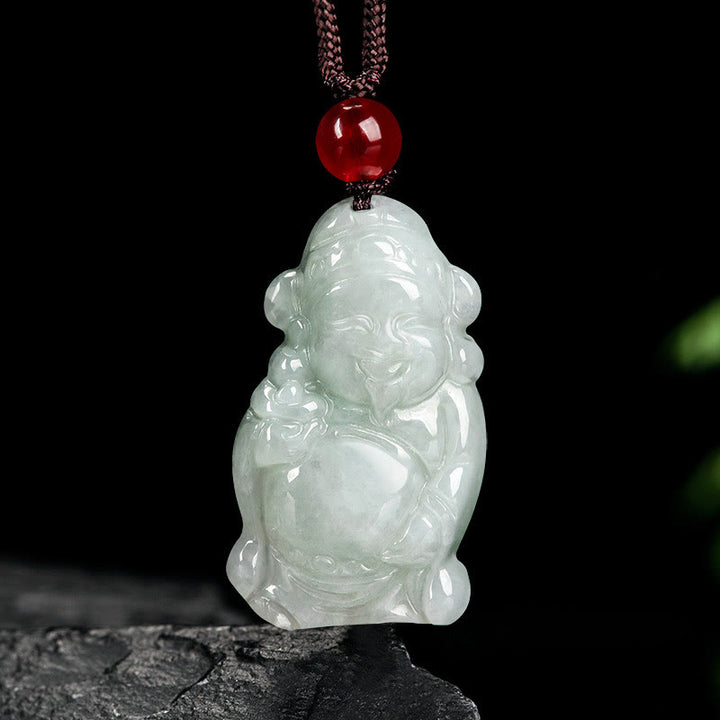 Buddha Stones Natural Jade Cinese Dio della Ricchezza Caishen Lingotto Fortuna Collana Pendente