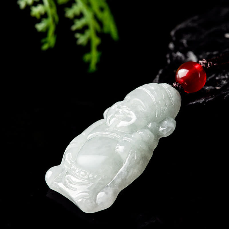 Buddha Stones Natural Jade Cinese Dio della Ricchezza Caishen Lingotto Fortuna Collana Pendente