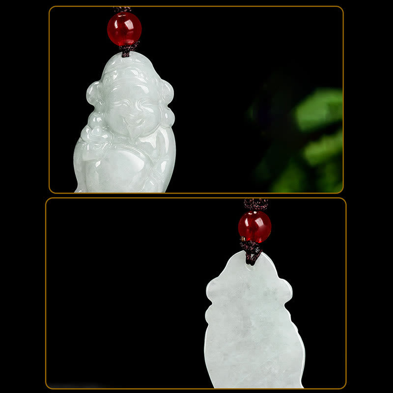 Buddha Stones Natural Jade Cinese Dio della Ricchezza Caishen Lingotto Fortuna Collana Pendente