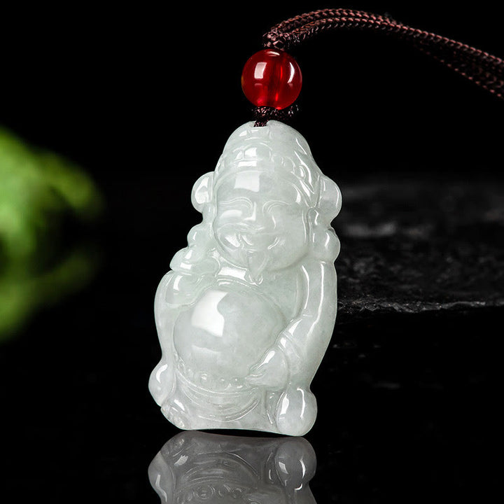 Buddha Stones Natural Jade Cinese Dio della Ricchezza Caishen Lingotto Fortuna Collana Pendente