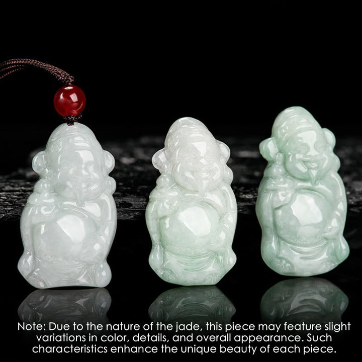 Buddha Stones Natural Jade Cinese Dio della Ricchezza Caishen Lingotto Fortuna Collana Pendente