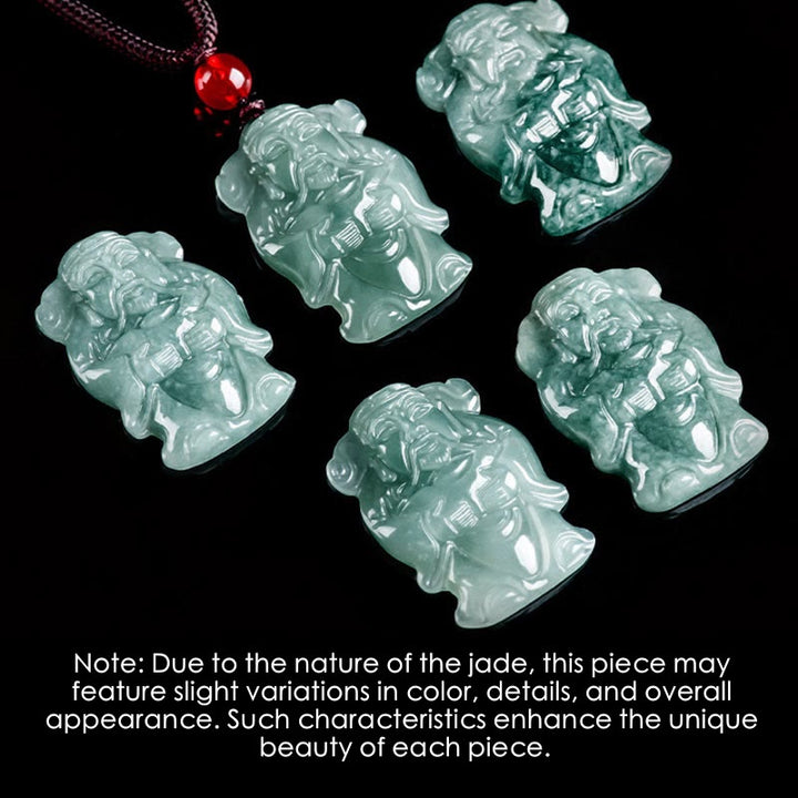 Buddha Stones Natural Green Jade Cinese Dio della Ricchezza Caishen Lingotto Abbondanza Collana Pendente