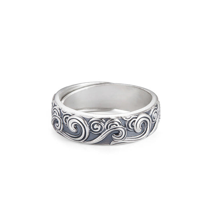 Anello regolabile con incisione e benedizione Buddha Stones in argento sterling 999 con nuvole di buon auspicio - Nuvole di buon auspicio circa 6,5 g (regolabili) - image 2