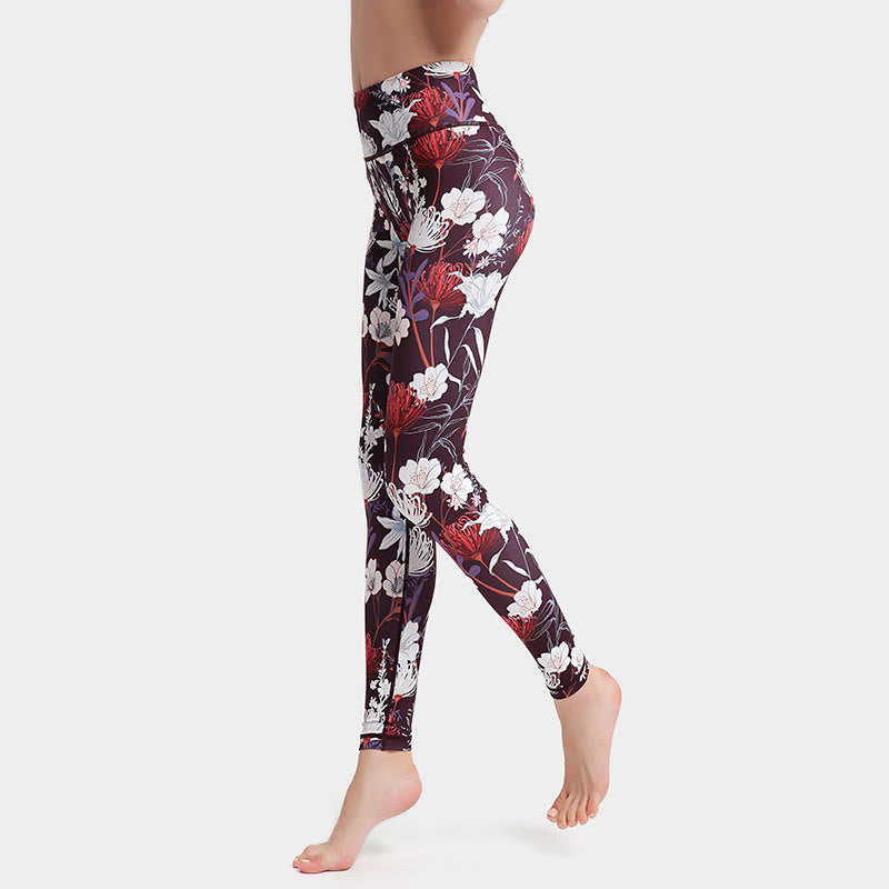 Buddha Stones Petali di fiori colorati Foglie Stampa Sport Esercizio Fitness Vita alta Leggings Pantaloni da yoga da donna - image 1