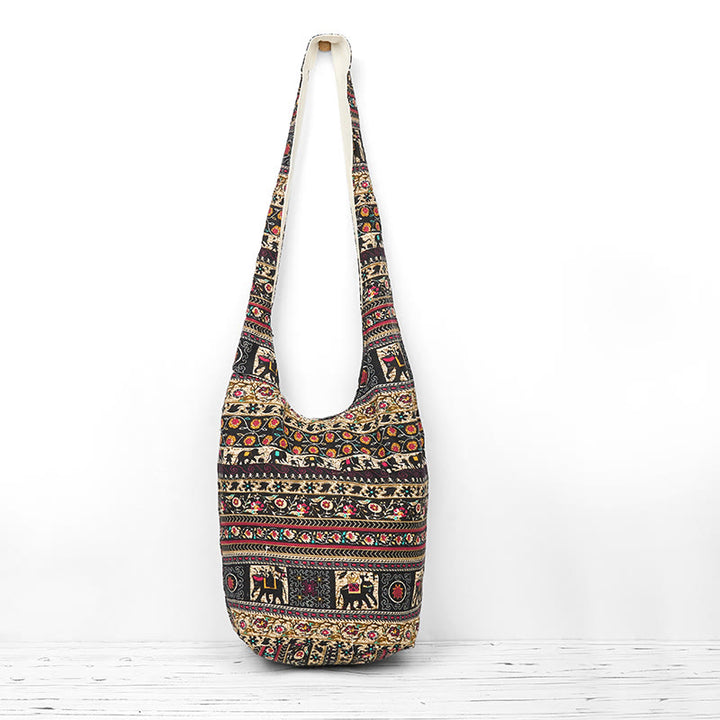 Borsa a tracolla con strisce di elefante in cotone Buddha Stones