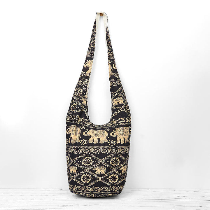 Borsa a tracolla con strisce di elefante in cotone Buddha Stones