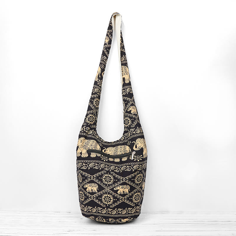 Borsa a tracolla con strisce di elefante in cotone Buddha Stones