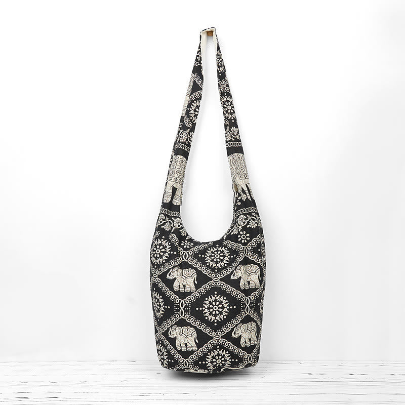 Borsa a tracolla con strisce di elefante in cotone Buddha Stones