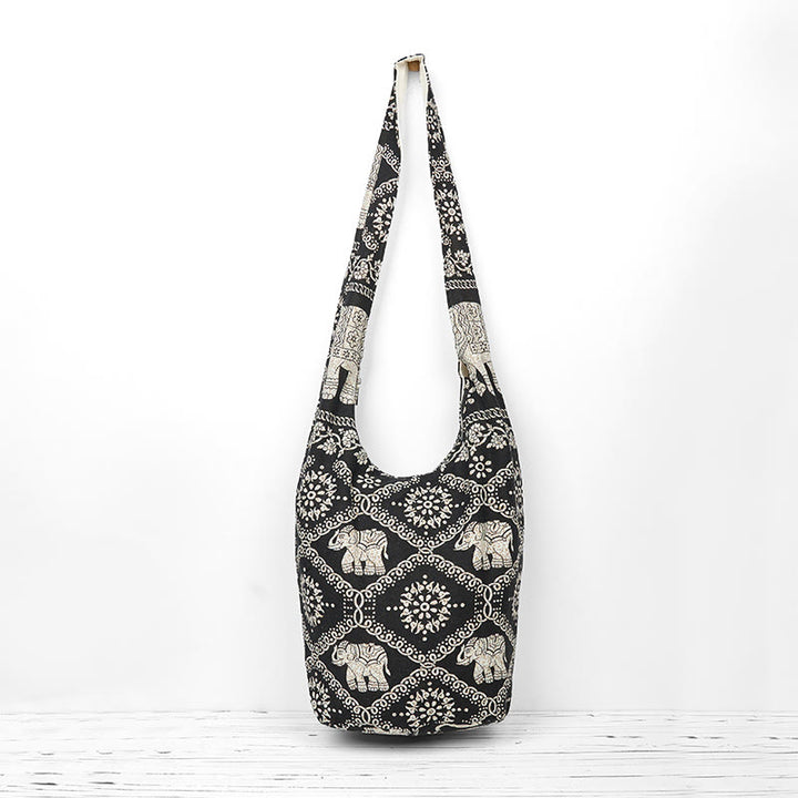 Borsa a tracolla con strisce di elefante in cotone Buddha Stones