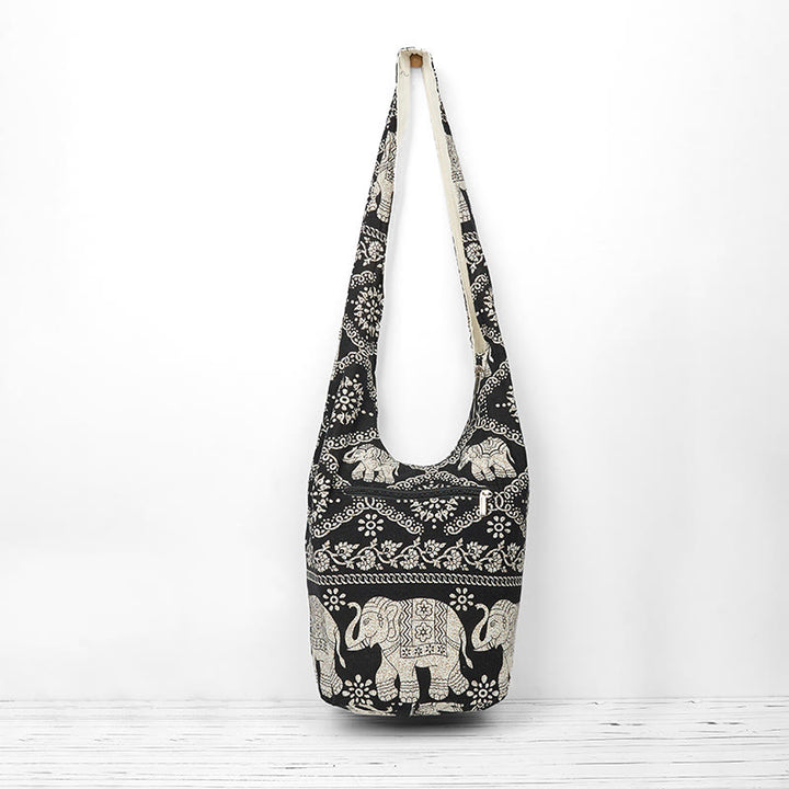 Borsa a tracolla con strisce di elefante in cotone Buddha Stones