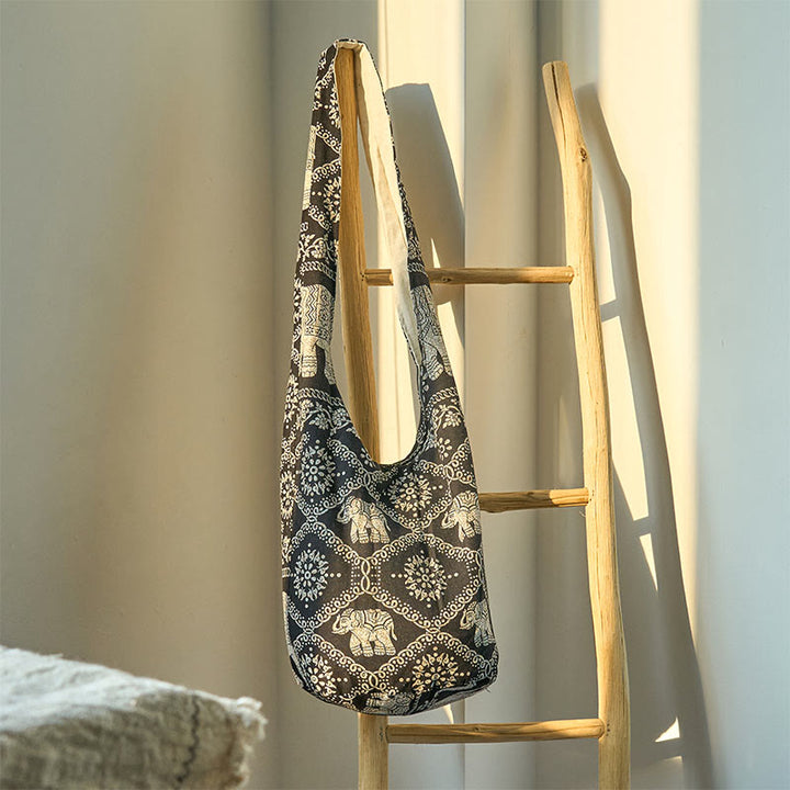 Borsa a tracolla con strisce di elefante in cotone Buddha Stones