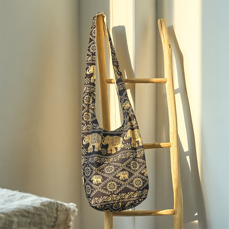 Borsa a tracolla con strisce di elefante in cotone Buddha Stones