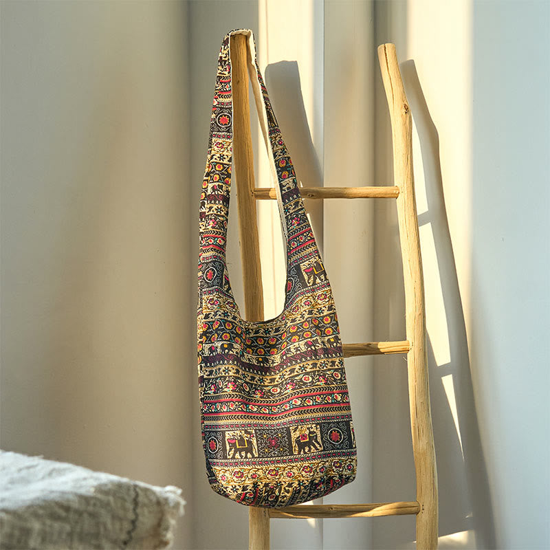 Borsa a tracolla con strisce di elefante in cotone Buddha Stones