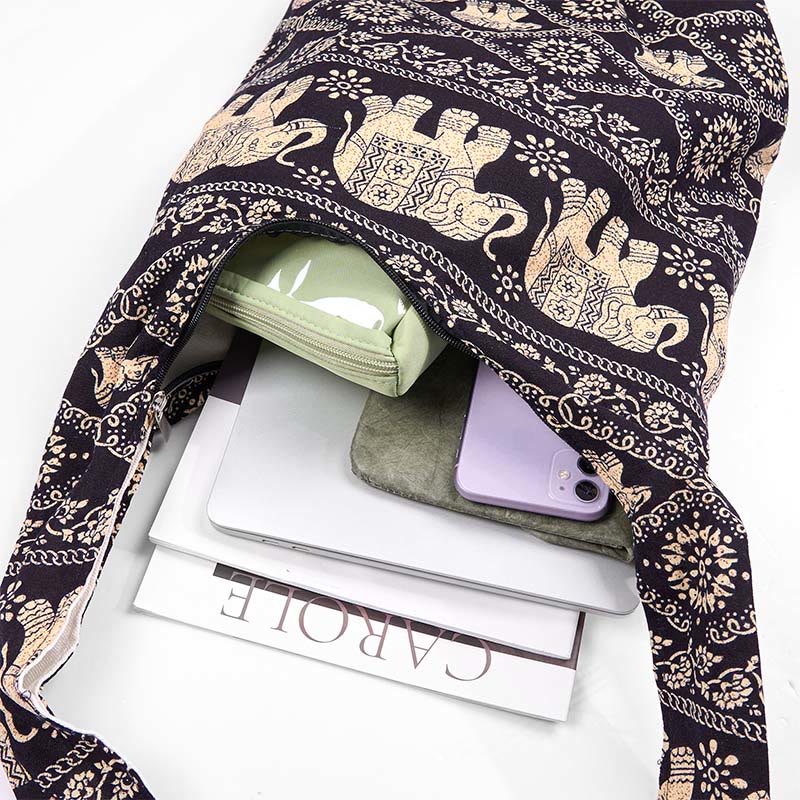 Borsa a tracolla con strisce di elefante in cotone Buddha Stones