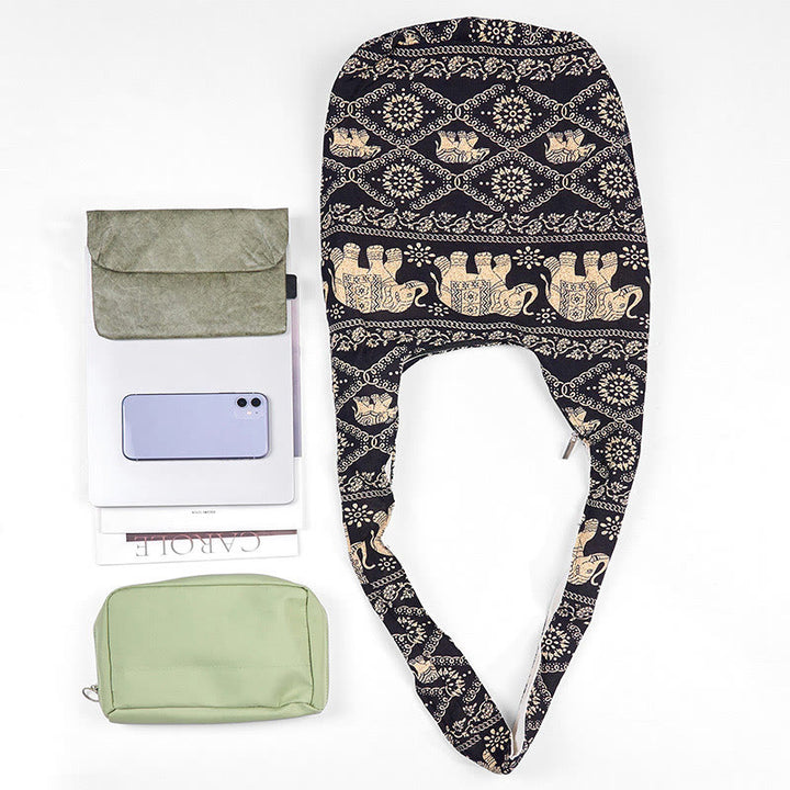 Borsa a tracolla con strisce di elefante in cotone Buddha Stones