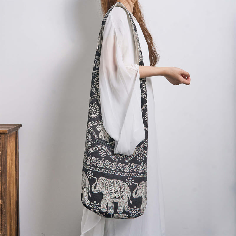 Borsa a tracolla con strisce di elefante in cotone Buddha Stones