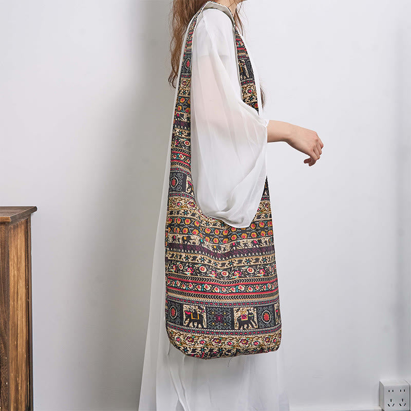 Borsa a tracolla con strisce di elefante in cotone Buddha Stones