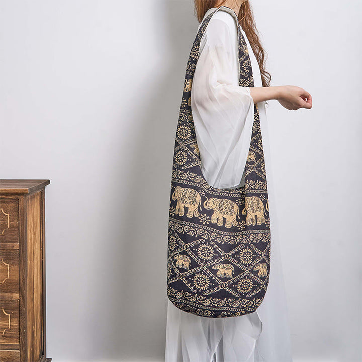 Borsa a tracolla con strisce di elefante in cotone Buddha Stones