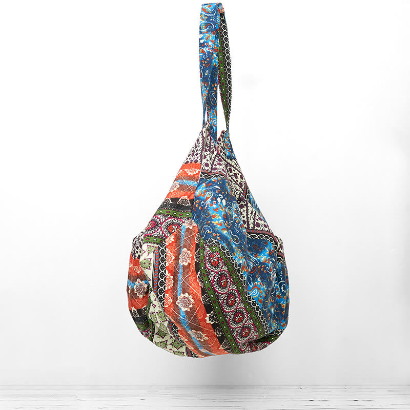 Borsa a tracolla in cotone con motivo a strisce colorate Buddha Stones