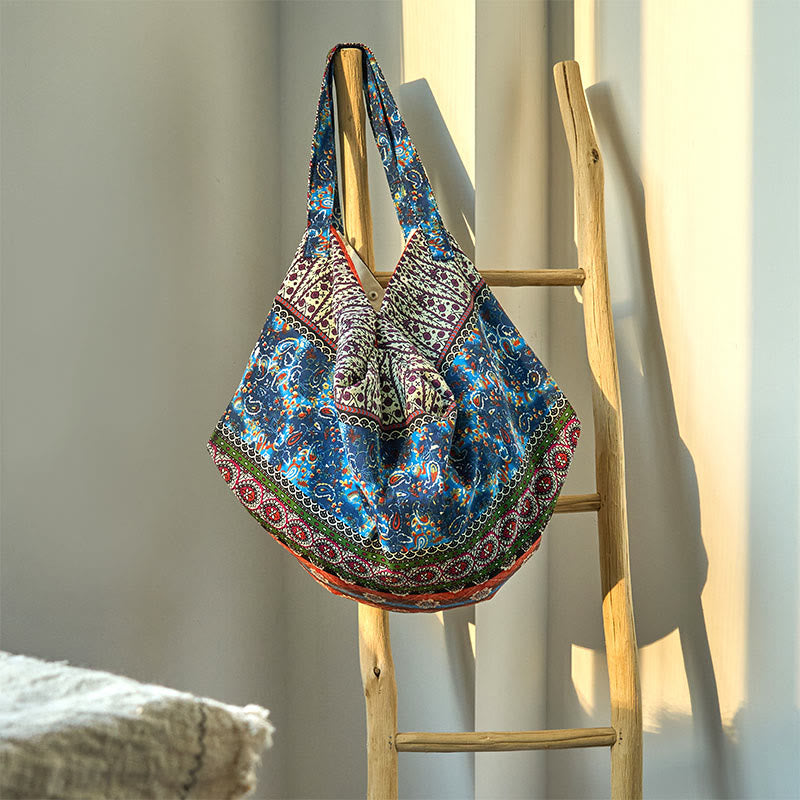 Borsa a tracolla in cotone con motivo a strisce colorate Buddha Stones - Arancione Blu 50*20*40cm - image 1