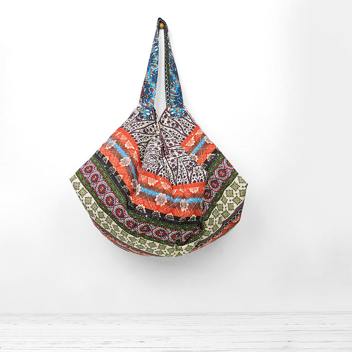 Borsa a tracolla in cotone con motivo a strisce colorate Buddha Stones