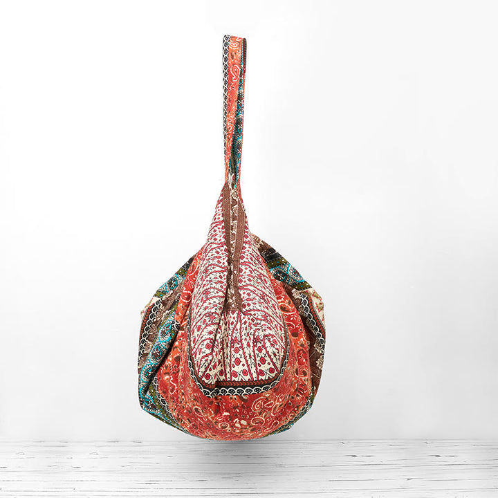 Borsa a tracolla in cotone con motivo a strisce colorate Buddha Stones