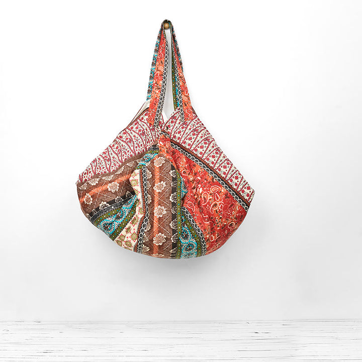 Borsa a tracolla in cotone con motivo a strisce colorate Buddha Stones