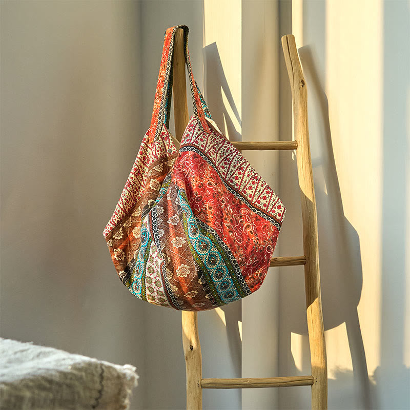 Borsa a tracolla in cotone con motivo a strisce colorate Buddha Stones