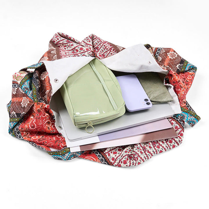 Borsa a tracolla in cotone con motivo a strisce colorate Buddha Stones