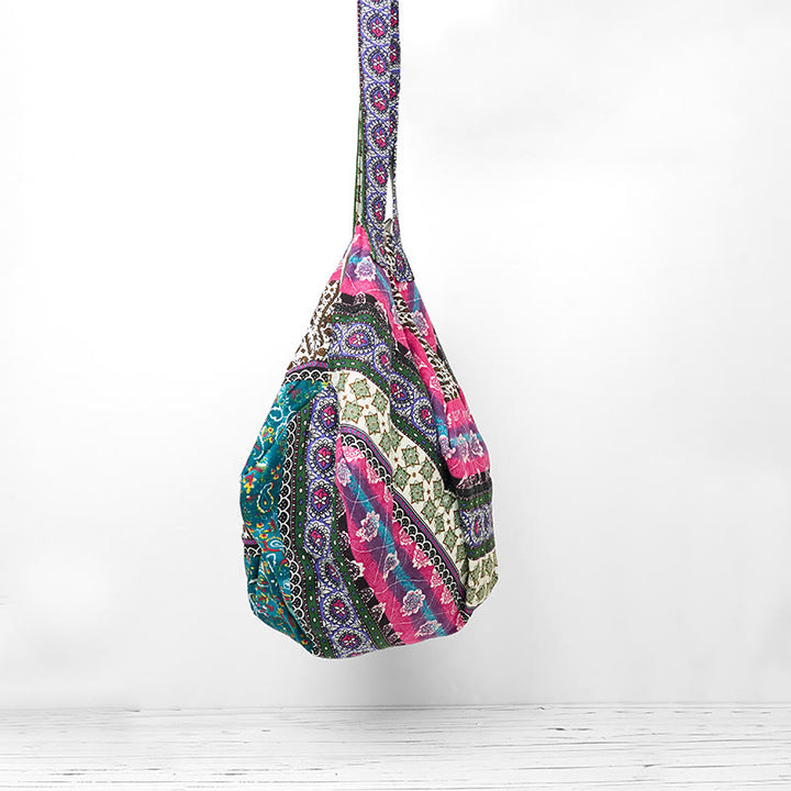 Borsa a tracolla in cotone con motivo a strisce colorate Buddha Stones