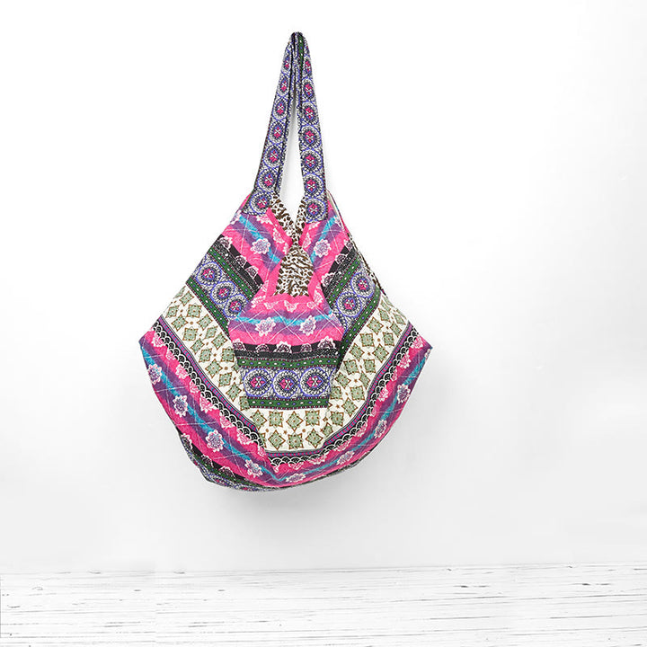Borsa a tracolla in cotone con motivo a strisce colorate Buddha Stones