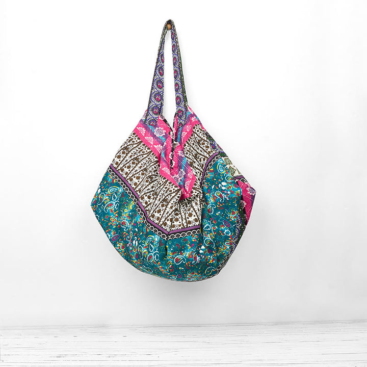 Borsa a tracolla in cotone con motivo a strisce colorate Buddha Stones