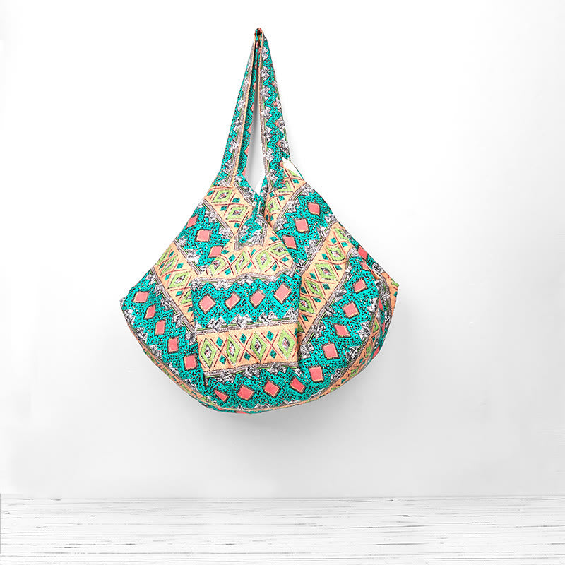 Borsa a tracolla in cotone con motivo a strisce colorate Buddha Stones