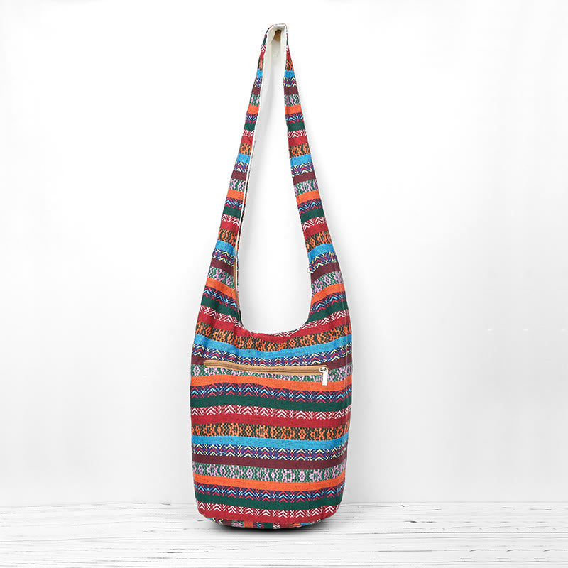 Borsa a tracolla in cotone con motivo a strisce geometriche colorate Buddha Stones