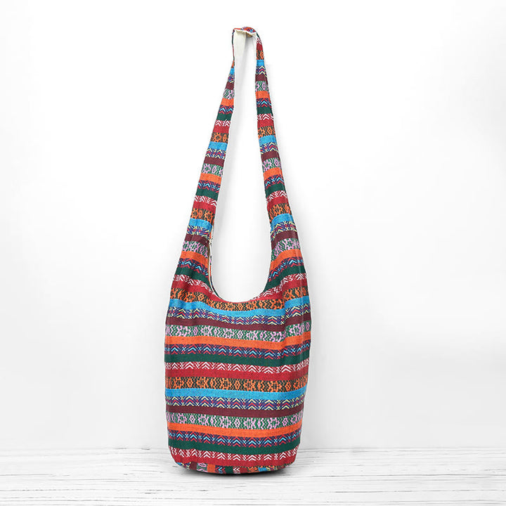 Borsa a tracolla in cotone con motivo a strisce geometriche colorate Buddha Stones