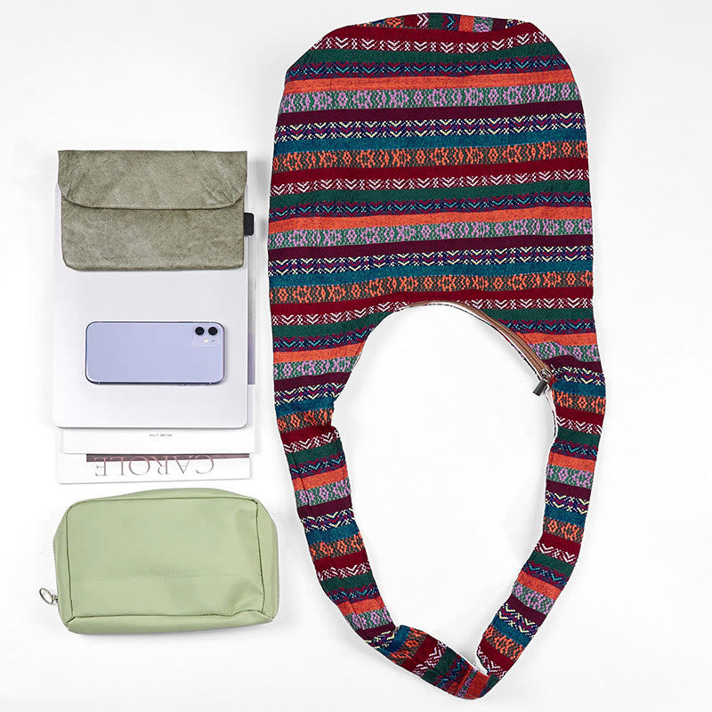 Borsa a tracolla in cotone con motivo a strisce geometriche colorate Buddha Stones