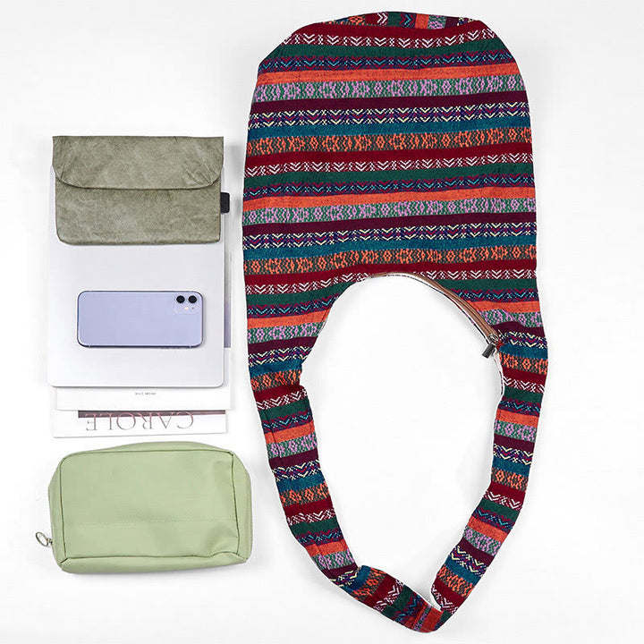 Borsa a tracolla in cotone con motivo a strisce geometriche colorate Buddha Stones