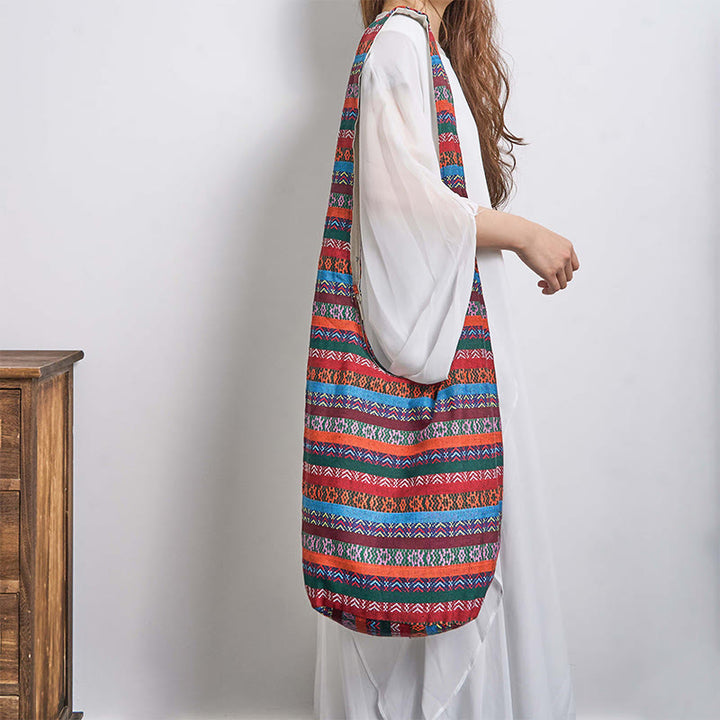 Borsa a tracolla in cotone con motivo a strisce geometriche colorate Buddha Stones