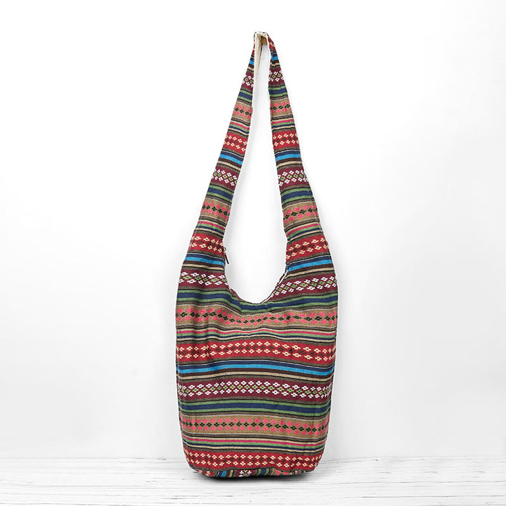Borsa a tracolla in cotone con motivo a strisce geometriche colorate Buddha Stones